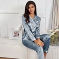 thumbnail image 2 of Conjunto de pijama de satén de seda para Mujer, camisa de manga larga con pantalón, ropa de dormir, trajes de dormir para Mujer, primavera y otoño, 2 of 4