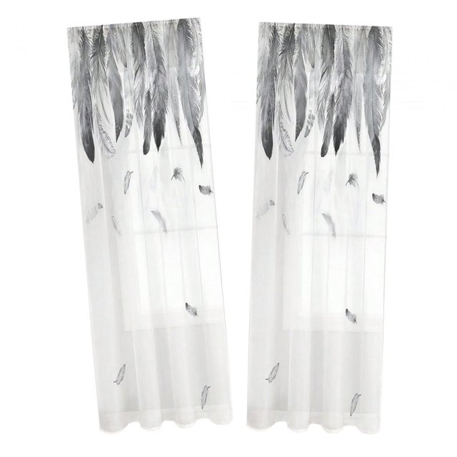 Cortinas transparentes con estampado de plumas BLESIY Dos paneles 107x213cm