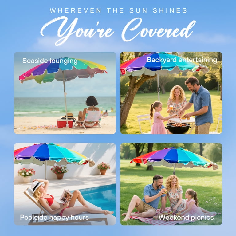 Ammsun 7.5 Ft Heavy Duty Beach Umbrella, Rainbow photo 4