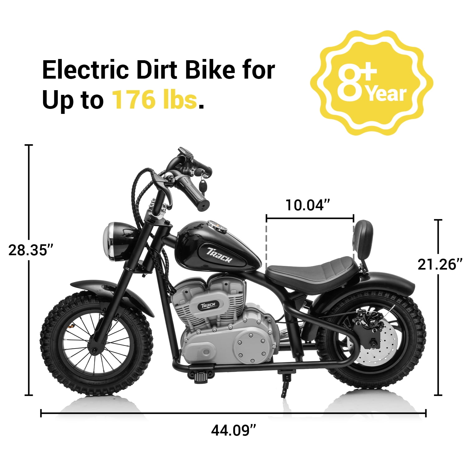 Track 7 36V Electric Dirt Bike for Kids, 350W Ride on Motorcycle with Twist Grip Throttle, Key Start, Speed up to 15 mph, Age 8+, Black