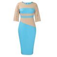 thumbnail image 4 of Olyvenn Womens Plus Size Wrapped Hip Dresses Fashion Slip Color Block Patchwork House Dress Crew Neck Blouse Work Office Patchwork Tight Skinny Smocked Ruffle Slit 3/4 Sleeve Prom Dress Blue 12, 4 of 5