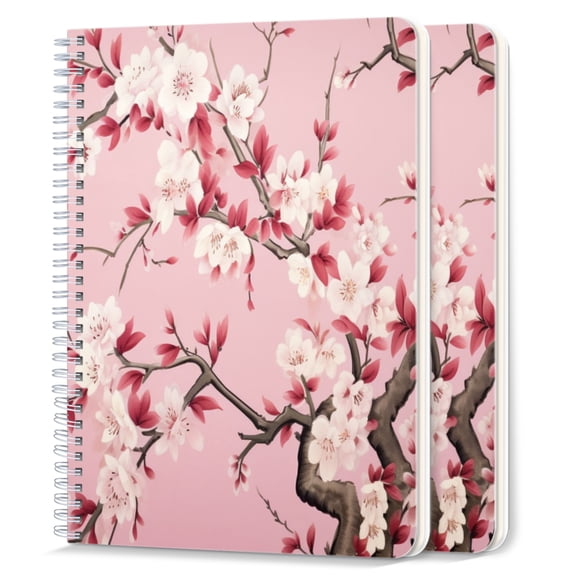 Spiral Notebook,College Ruled Journal,8.26" x 5.71" 50 Sheets/100 Pages,2 Pack - Cherry Blossom Mural in The Style of Chinese Art