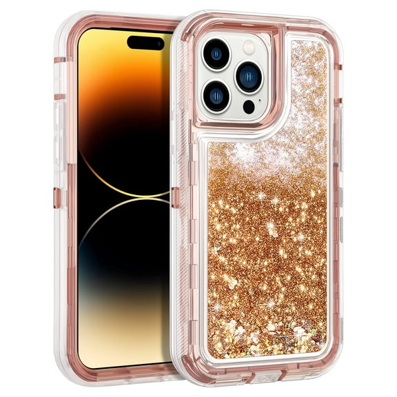 YUNOVA for iPhone 15 Case Glitter Floating Liquid Shiny Quicksand Case for Women Girls Heavy Duty Shockproof Protective Case Hard PC Bumper Soft TPU Cover for iPhone 15