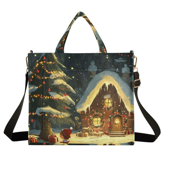 Christmas Trees Gifts Corduroy Tote Bag Handbag Large Messenger Bag Shoulder Crossbody Zipper Bag Purse