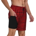 thumbnail image 2 of Sigee Red Black Houndstooth Print Mens Swim Trunks with Compression Liner Quick Dry Swim Stretch Beach Shorts with Pockets,S-3XL, 2 of 7