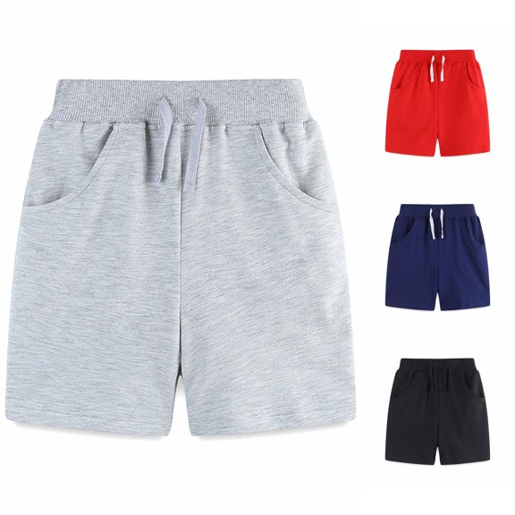 SUXIAN Toddler Shorts Boys Solid Comfort Soft Sport Jogger Casual Pants Boys Shorts Brushed Elastic Waist Loungewear White 1-2 Years