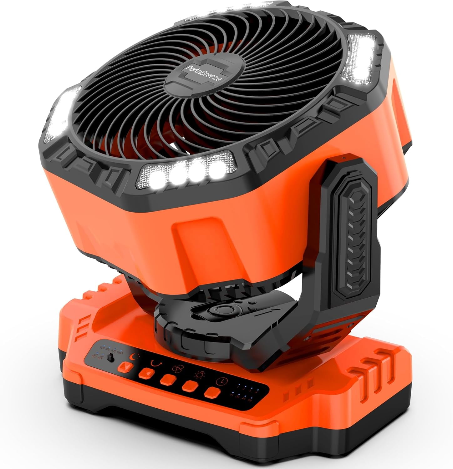 PortaBreeze 40000mAh Rechargeable Camping Fan w Light, Portable Battery Operated High Velocity Floor Table Fan; Oscillating w Timer, Remote for Outdoors, RV, Jobsite, Dorm, Patio, Weather Emergencies