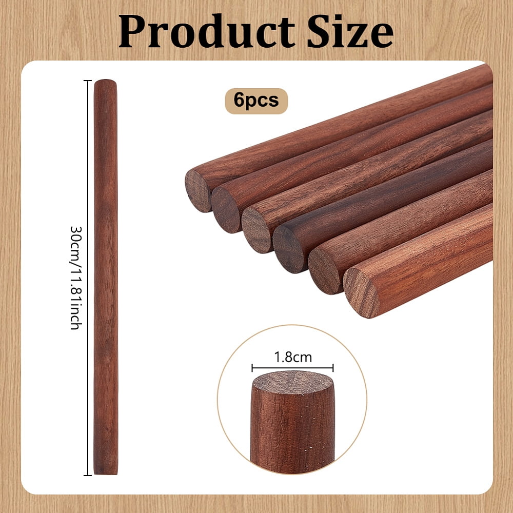 Waxed Round Wooden Sticks Dowel Rods for Toy Building Model Material Macrame Craft Supplies Coconut Brown 300x18mm 6pcs
