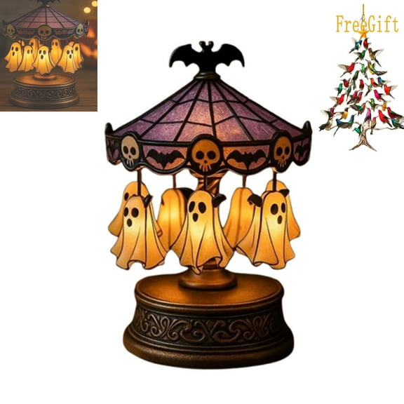 Ghost Carousel Light,Halloween Ghost Carousel Night Light Decor, Halloween Lights Decorations for Indoor Home Party Kitchen Table