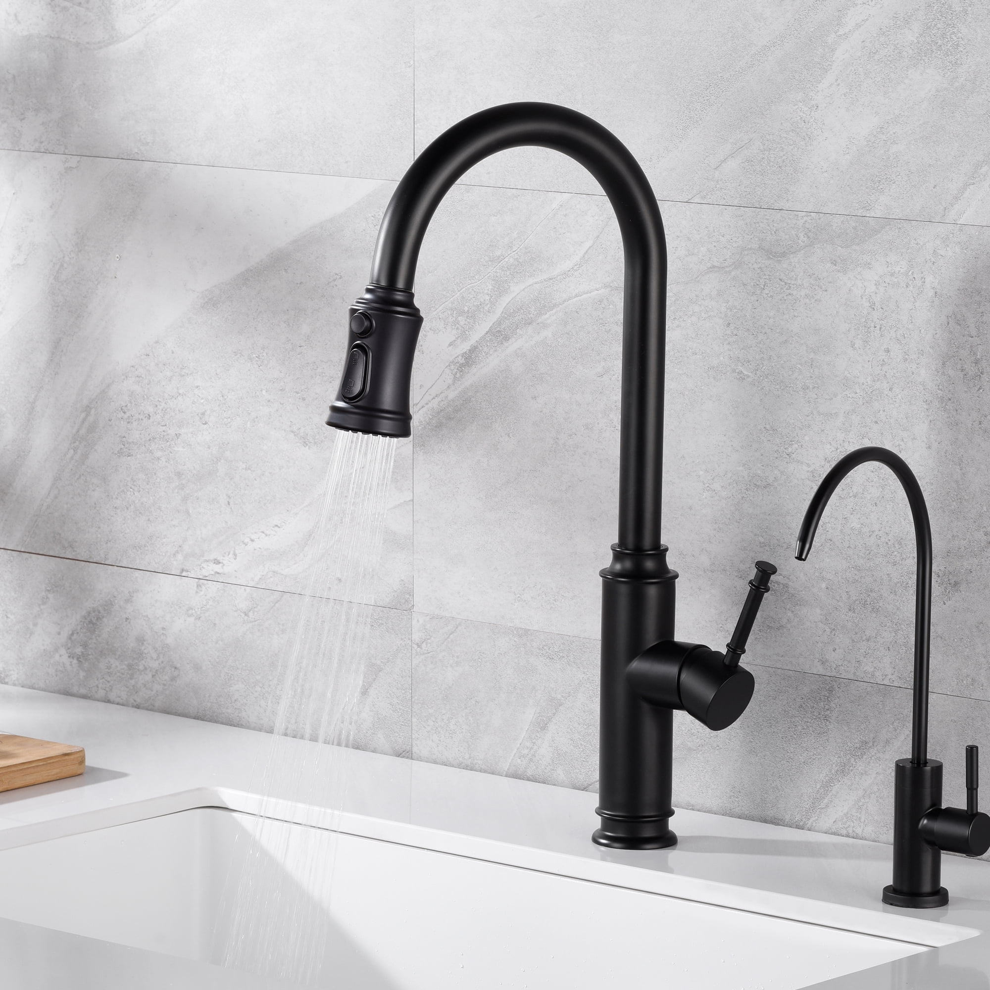 Sumerain Pull-Down Kitchen Faucet with Sprayer, Stainless Steel Single Lever, 1-Hole, Matte Black