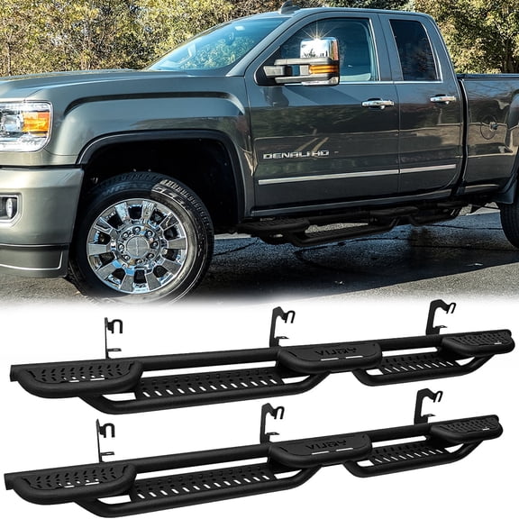 Vijay Running Boards Compatible with 2007-2019 GMC Sierra 2500HD/3500HD Extended Cab Bolt-on Side Steps Rails Steel Nerf Bars