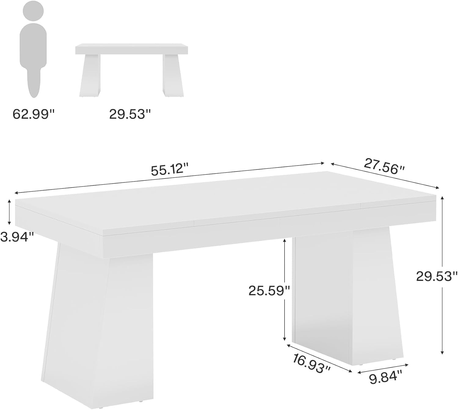 Tribesigns 55 Inches Executive Desk, Mid-Century Modern Home Office Desk with Double Trapezoid Base