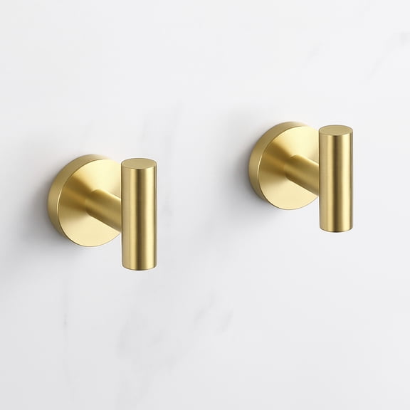 KES Gold Robe Hooks Wall Hooks for Bathroom Brushed Finish 2 Pack