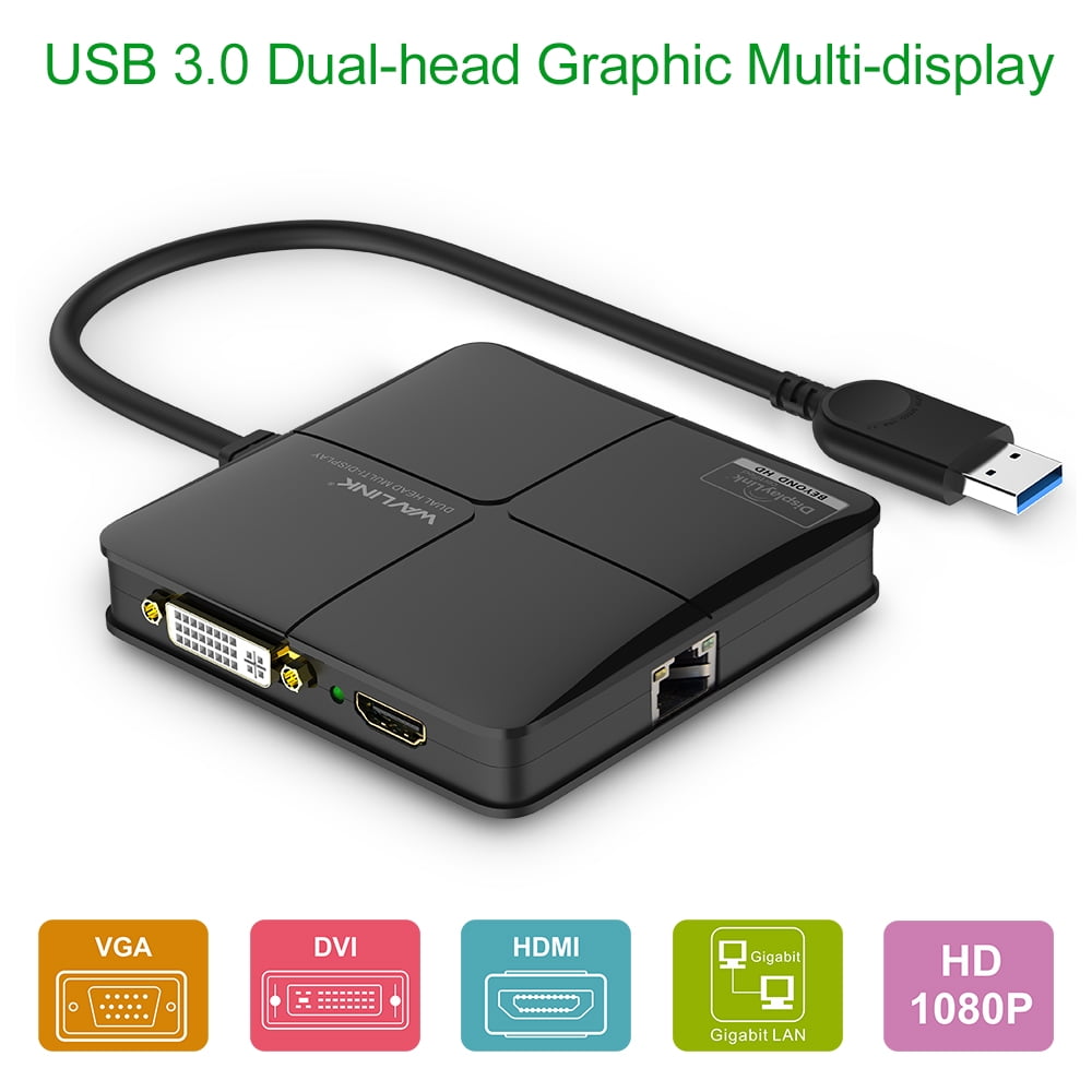 Wavlink usb 3 0 dual head graphics multi display with gigabit
