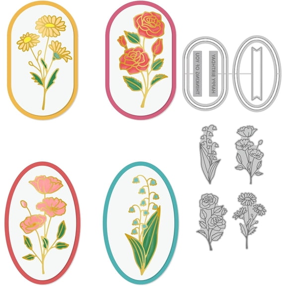 6Pcs Flowers Frames Cutting Dies and Hot Foil Plate Metal Flower Border Foil Plates and Die Cuts Embossing Stencils Set for Paper Card Making Decoration