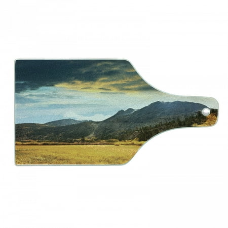 

Woodland Cutting Board Autumn in Mountain Yellow Colored Grassland Sun Rays Clouds Cloudscape Tempered Glass Cutting and Serving Board Wine Bottle Shape Earth Yellow Bluegrey by Ambesonne