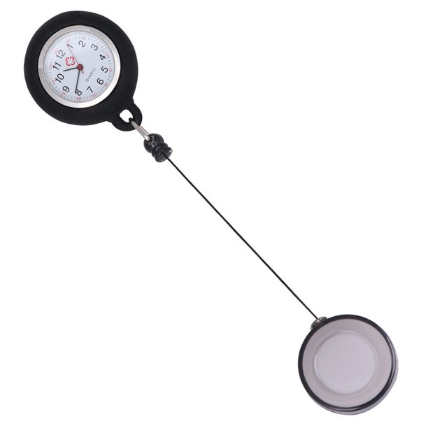 BRIGHTFUFU Badge Reel Pocket Watch Fashion Pocket Watch Clip-On Pocket Hanging Watch Creative Pocket Hanging Watch for Students (negro)