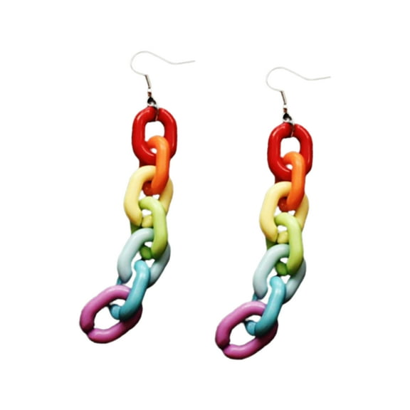 Grofry Fashion Women Acrylic Rainbow Chain Long Dangle Ear Clip Hook Earrings Club Jewelry Ear Hook