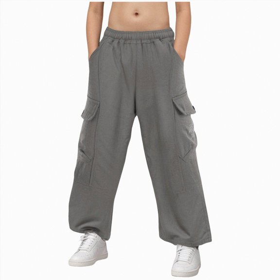 Gubotare Boy Pants Boys Cargo Pants Elastic Waist Straight Leg Kids Joggers Pants Relaxed Fit Pant Size 11-12 (Grey,11-12 Years)