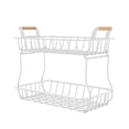 thumbnail image 1 of 2 Tier Fruit Storage Basket Kitchen Countertop Organizer with Wooden Handle Mesh Carbon Steel Bowl for Bread Vegetable Fruit Basket Detachable Metal Rectangular Wire Basket, 1 of 9