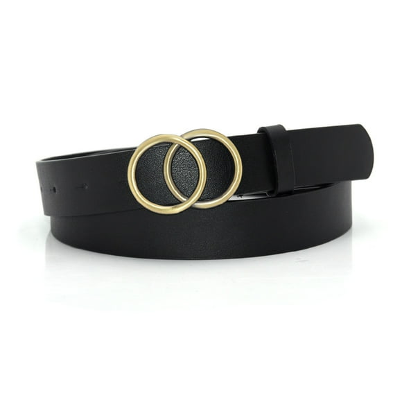 Women Leather Belt Fashion Double O-Ring Soft Faux Leather Waist Belts For Jeans Dress