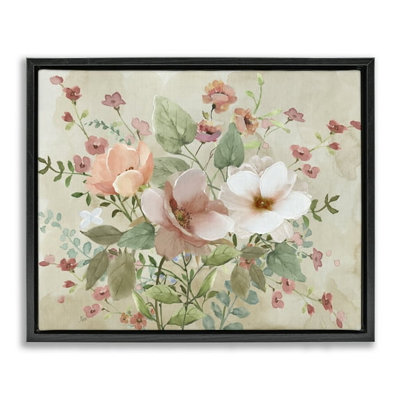 Stupell Industries Elegant Country Blooms Floral Painting Black Floater Framed Canvas Art Print Wall Art, 21 x 17