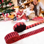Burlap Ribbon, Red and Black Plaid Christmas Wired Ribbon Wrapping Ribbon for Christmas Crafts Decoration, Floral Bows Craft