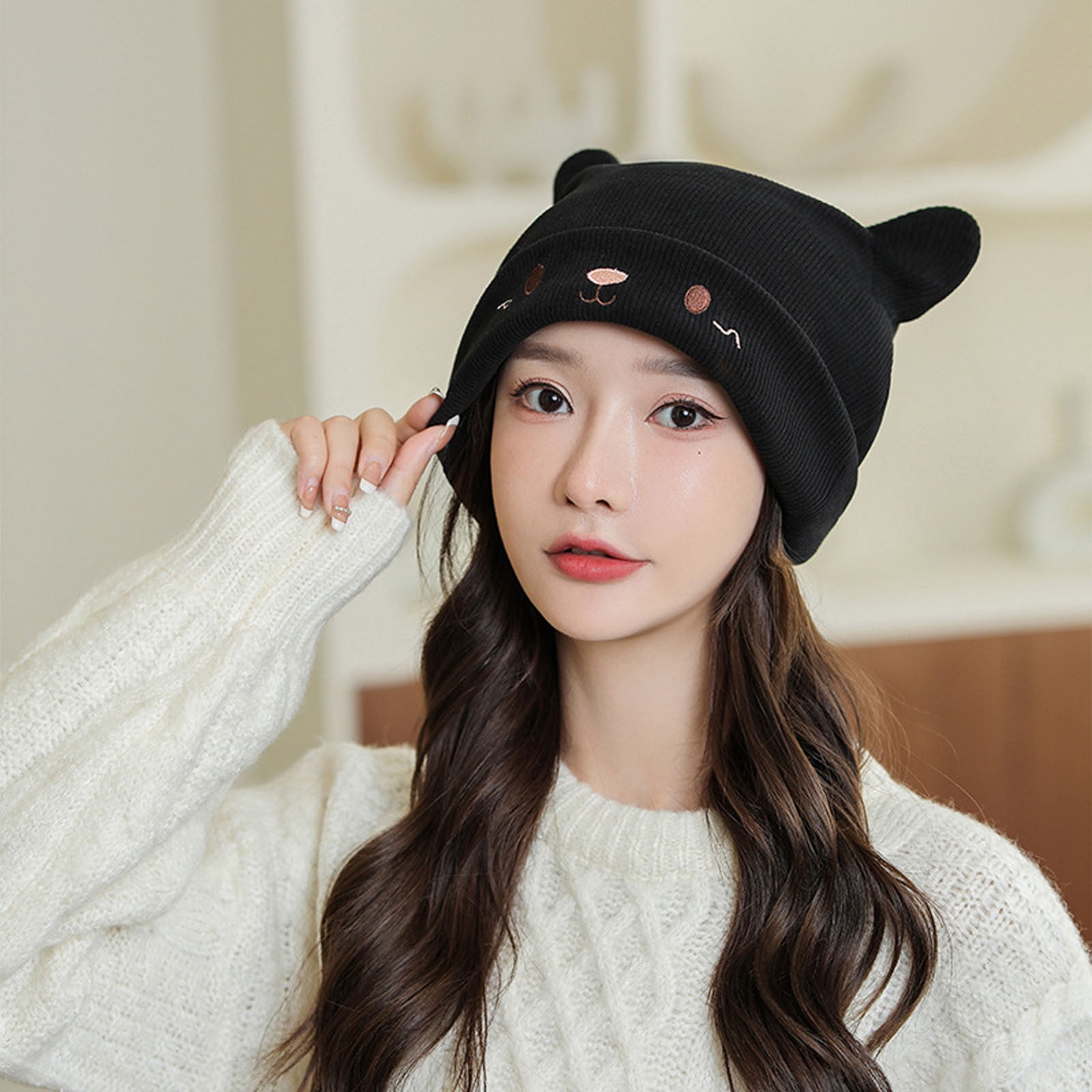 Penkiiy Women's Teen Girls Knitted Cat Kitty Cuffed Beanie Penkiiy Women's Teen Girls Knitted Cat Kitty Cuffed Beanie