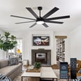 thumbnail image 2 of Electric Fans 72" Ceiling Fan with Light, 6-Speed Remote Control, Reversible DC Motor, Modern 8 Blades with 6"/12"/19.5" Downrods for Home or Commercial Black/Walnut,Ceiling Fans, 2 of 16