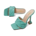 thumbnail image 2 of YDN Women Classic Square Open Toe Slide Mules Kitten High Heel Slip On Sandals Backless Daily Dress Shoes Size 14 Turquoise, 2 of 4