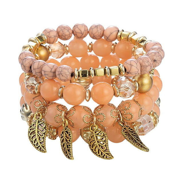 asddcavvf Stackable Bead Bracelets Ladies Mens Stretch Multilayer Bracelet Set Multicolor Jewelry