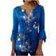 thumbnail image 1 of Blusa de verano para mujer con estampado de pliegues sexy y mangas 3/4 con cuello en V y botones OAVQHLG3B Store  lin121212, 1 of 5