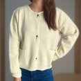 thumbnail image 2 of Byworldtasic Womens Sweaters Women's Button Up Crew Neck Cardigan Long Sleeve Knitted Sweater Outwear With Pockets White, 2 of 4