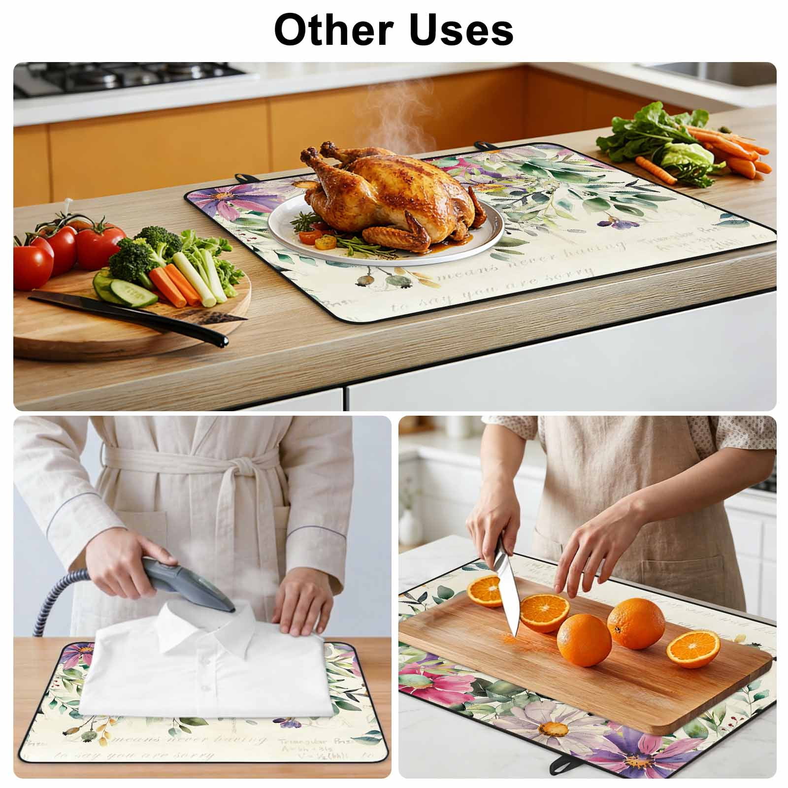 Eucalyptus Stove Top Cover for Electric Stove, Heat-proof & Non Slip Glass Top Stove Cover Protector, Sage Green Botanical Leaf Pink Flower Farm Kitchen Flat Cooktop Rubber Mat 36x21 Inches