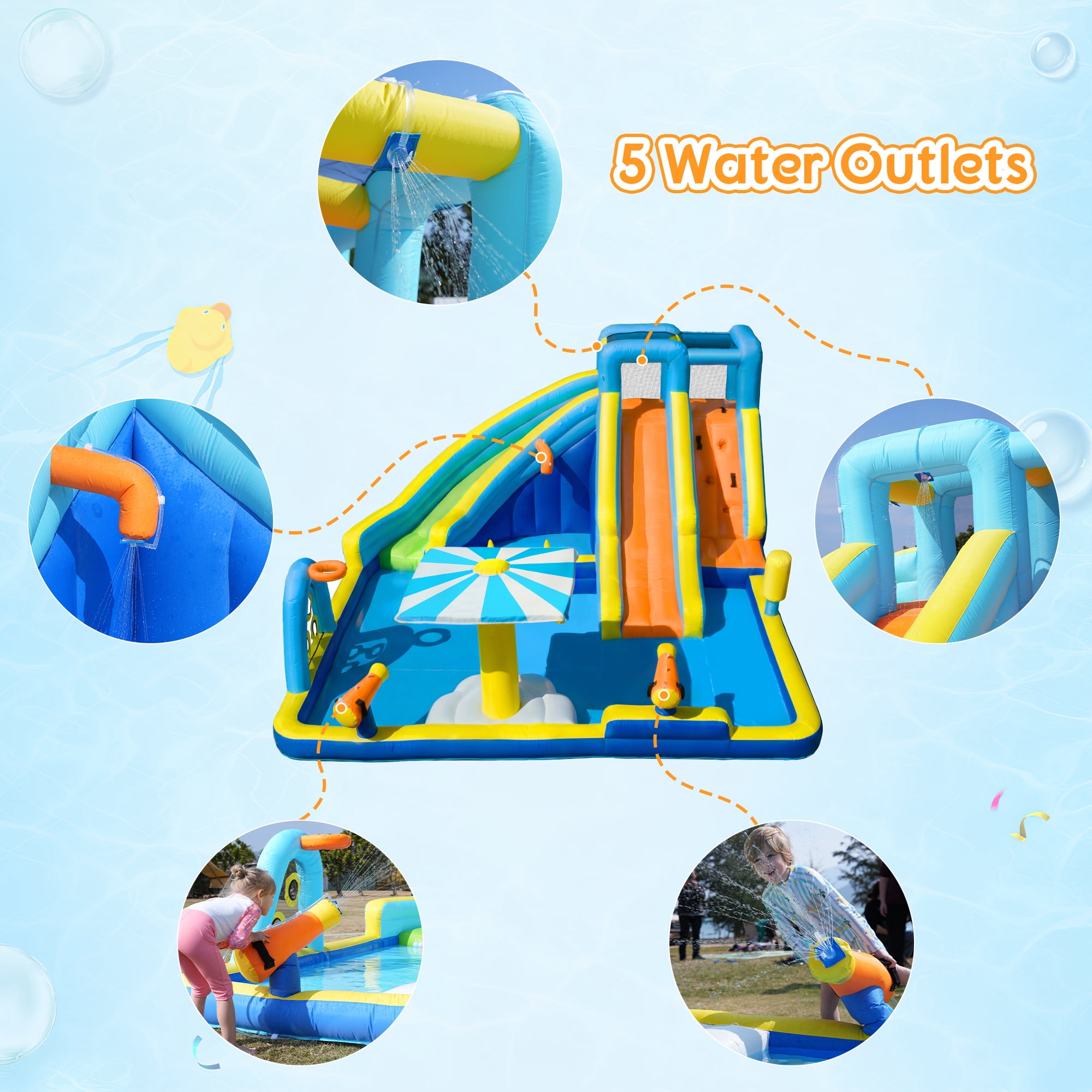 SaveJoy Giant 11-in-1 Inflatable Water Slide Bounce House, 197''x169''x87'', 750W Blower, Summer Water Park for Kids 3-8, Indoor & Outdoor Use