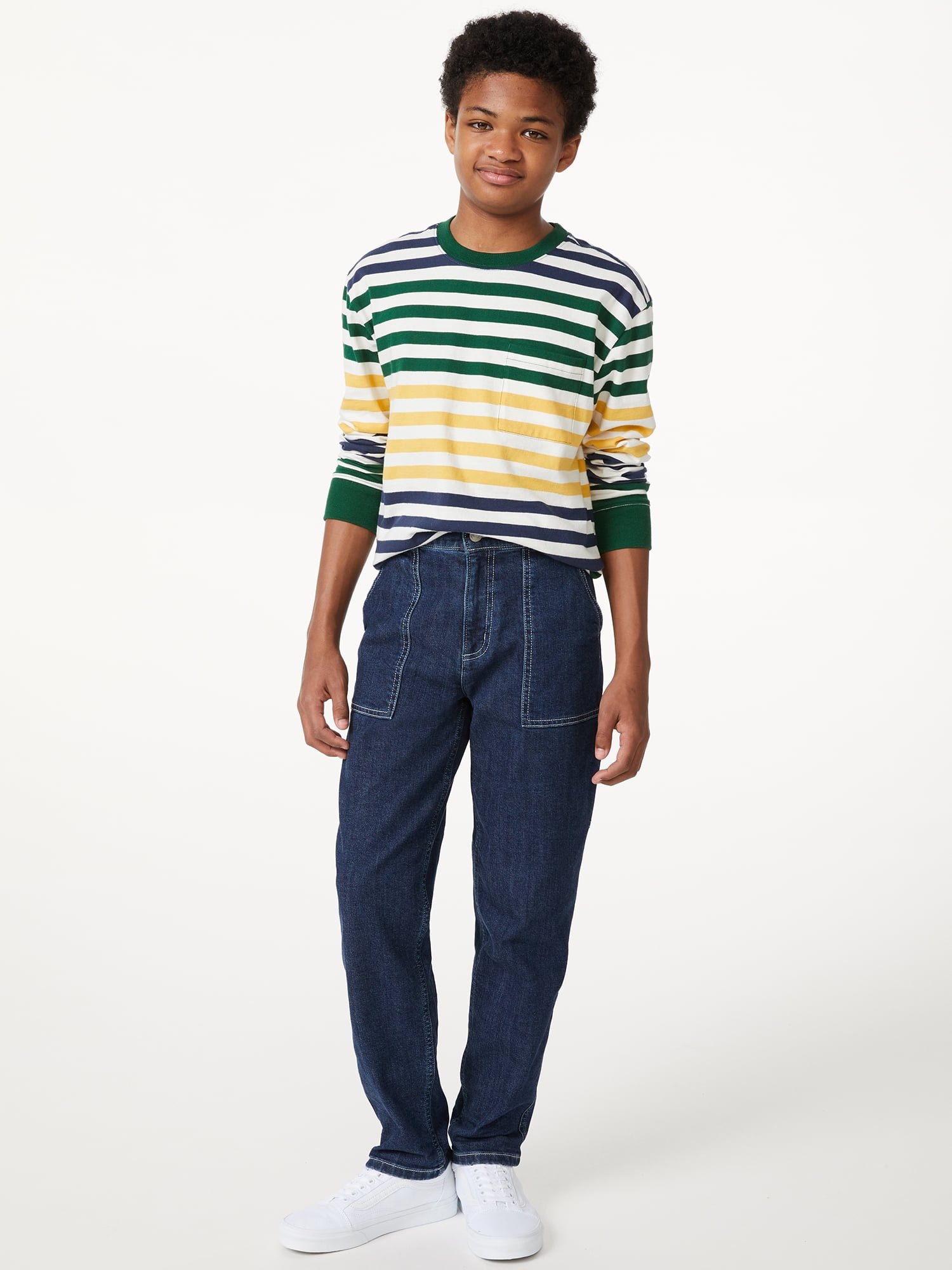 Free Assembly Boys Brushed Carpenter Jeans, Sizes 4-18