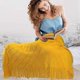 thumbnail image 2 of Knitted Throw Blanket Fringe Blush Yellow 50x60 | Decorative Tassel Boho Farmhouse Decor Couch Bed Sofa Fall Outdoor | Woven Modern Textured Afghan So, 2 of 5
