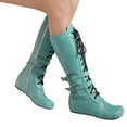 thumbnail image 4 of Xfvqtps Womens Western Boots with Buckle Winter Fashion Lace up Ankle Booties Low Heel Side Zipper Comfortable Mid Calf Boots Green, 4 of 5