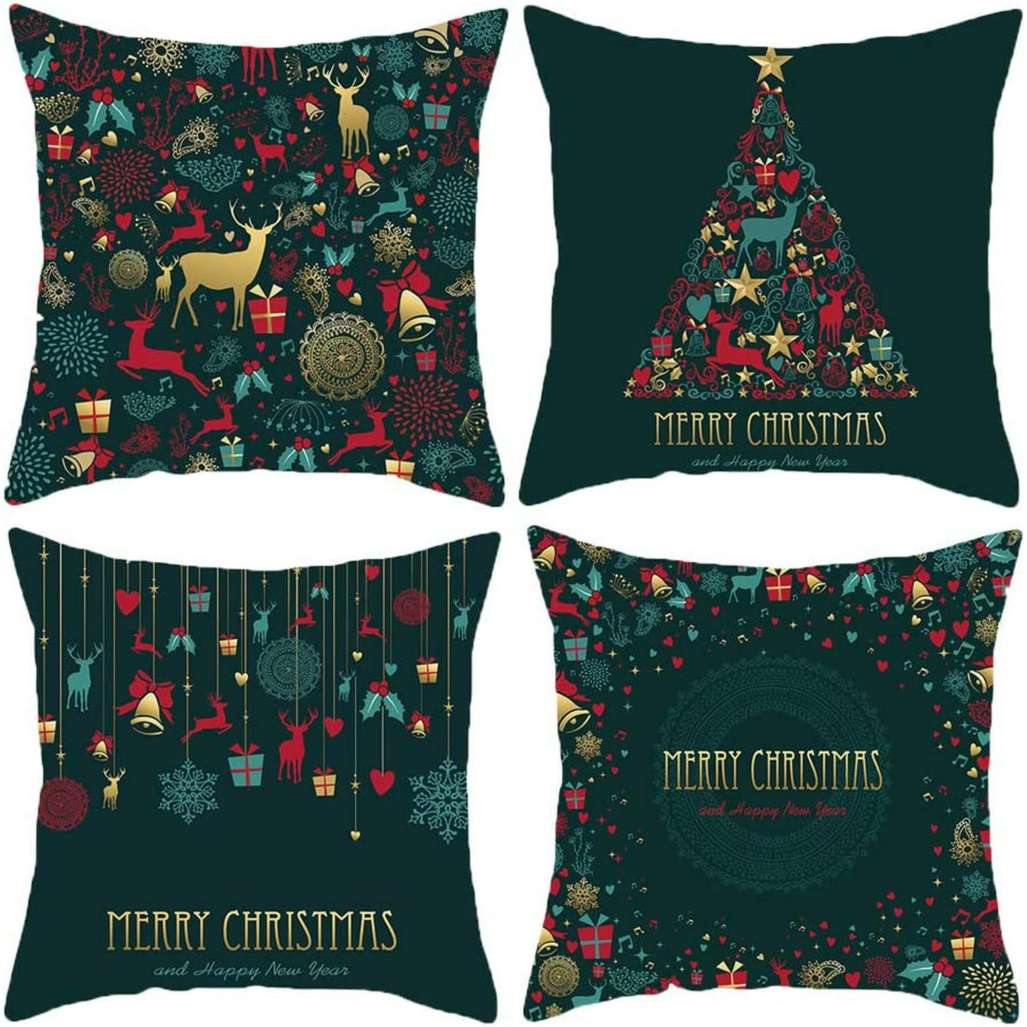 ShenMo Christmas Cushion Covers Pack of 4 Winter Holiday Xmas Pillow Covers Green Decorative Pillow Cases for Sofa Couch 45x45 cm Walmart