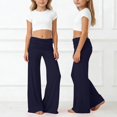 thumbnail image 2 of Fold Over Pants for Girl Flared Y2K Foldover Pants Sweatpants Plisse Yoga Strechy Casual Wide Leg Foldover Corals Yoga Pants 2000S, 2 of 7