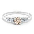 thumbnail image 2 of Gem Stone King 925 Sterling Silver Peach Morganite and White Lab Grown Diamond Engagement Ring for Women (0.55 Cttw, Round 5MM, Gemstone October Birthstone, Size 9), 2 of 5