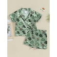 thumbnail image 3 of Hirigin Kids Boys 2Pcs Pajamas Set Dinosaur Print Short Sleeve Lapel Shirts Tops and Shorts Sleepwear Summer Clothes, 3 of 8