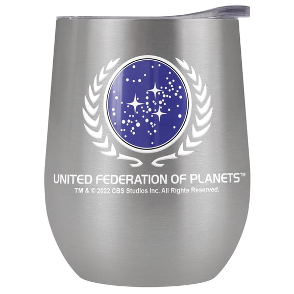 Star Trek Official United Federation Logo 12 oz Stemless Tumbler, Stainless Steel Travel Cup|Lake Tumbler|Insulated with Leak Resistant Slide-Lock Lid