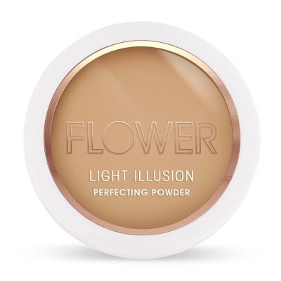 Flower Beauty Light Illusion Perfecting Powder - Maquillaje facial en polvo compacto, cobertura media construible con pigmentos difuminadores, incluye espejo y esponja (Sable)