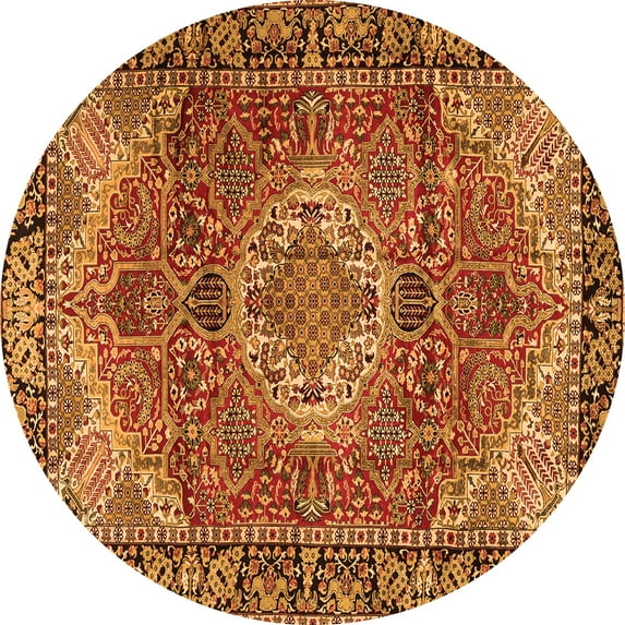 Ahgly Company Indoor Round Medallion Orange Traditional Area Rugs, 7' Round