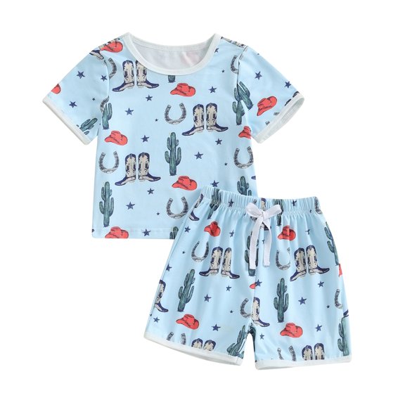 Bagilaanoe 2pcs Toddler Baby Boy Shorts Set Short Sleeve Print T Shirt Tops Shorts 2T 3T 4T 5T 6T Kids Casual Summer Clothes