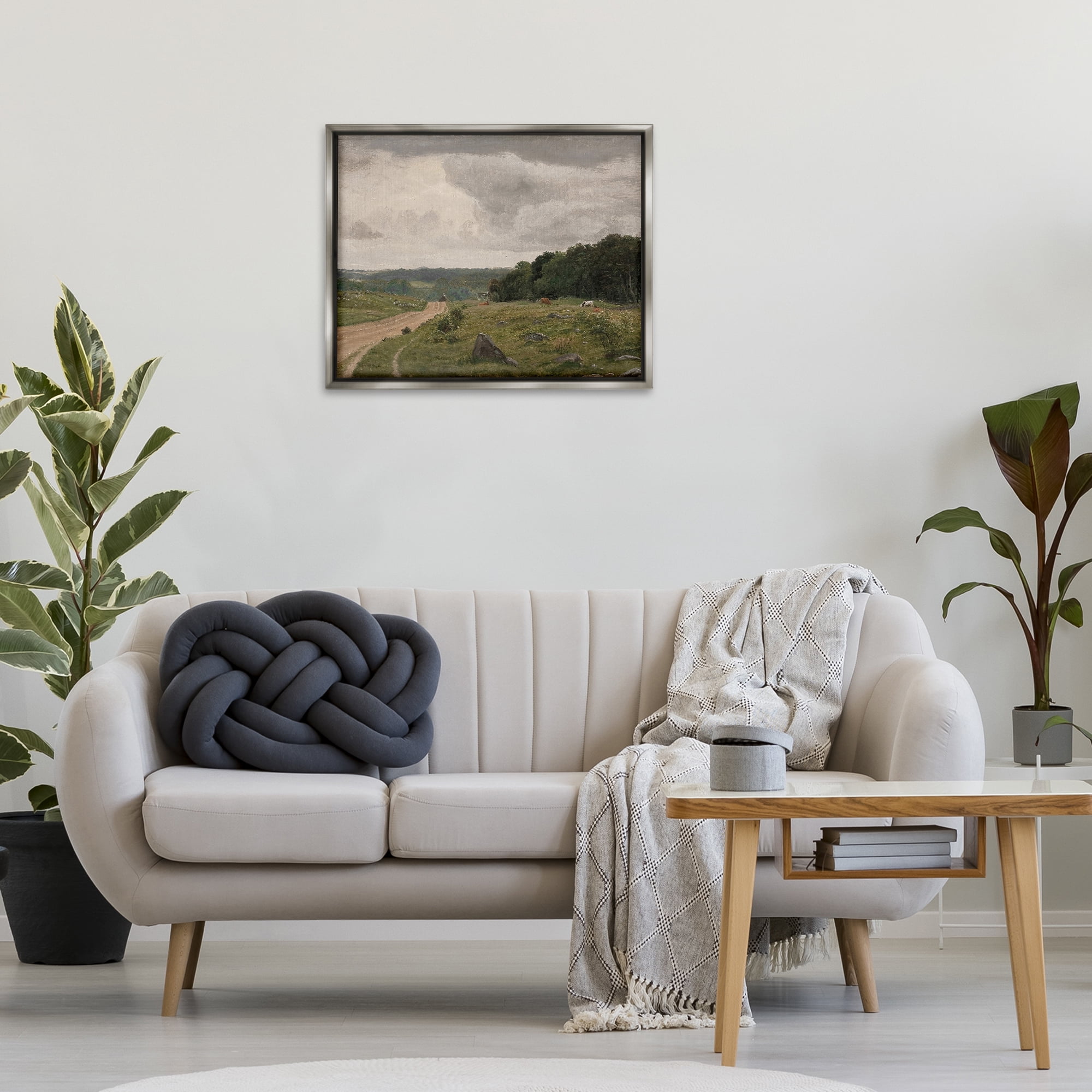 Stupell Industries To The Country Landscape Landscape Painting Gray Floater Framed Art Print Wall Art, 31 x 25