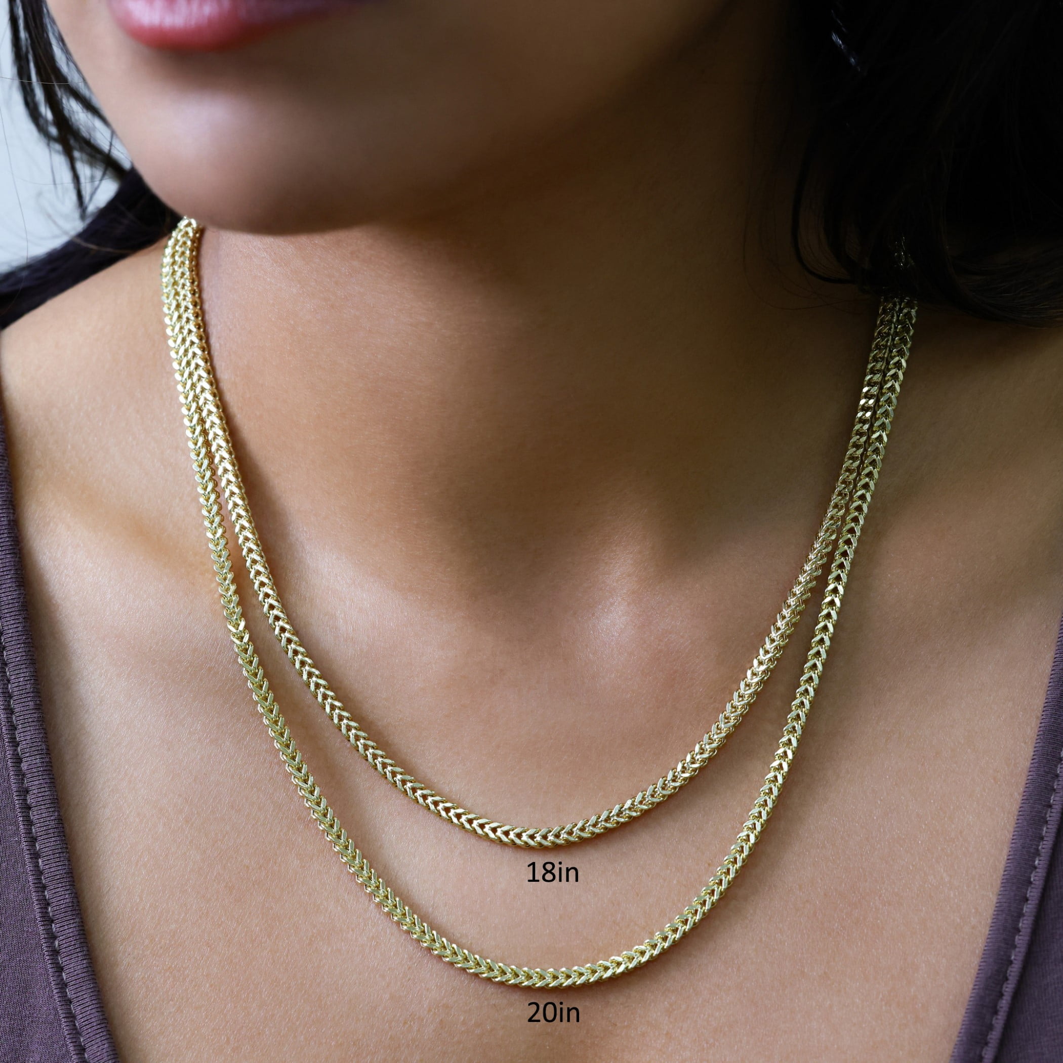 Nuragold 14k Real Yellow Gold Franco Square 3mm Box Chain Wheat Chain Necklace (18"-30") Italian Jewelry for Men & Women