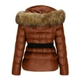 thumbnail image 7 of Women Faux Fur Collar Jackets Hooded Front Zip Belt Short Coat Thermal Casual Stylish Winter Outwear With Pockets (L, Coffee), 7 of 7