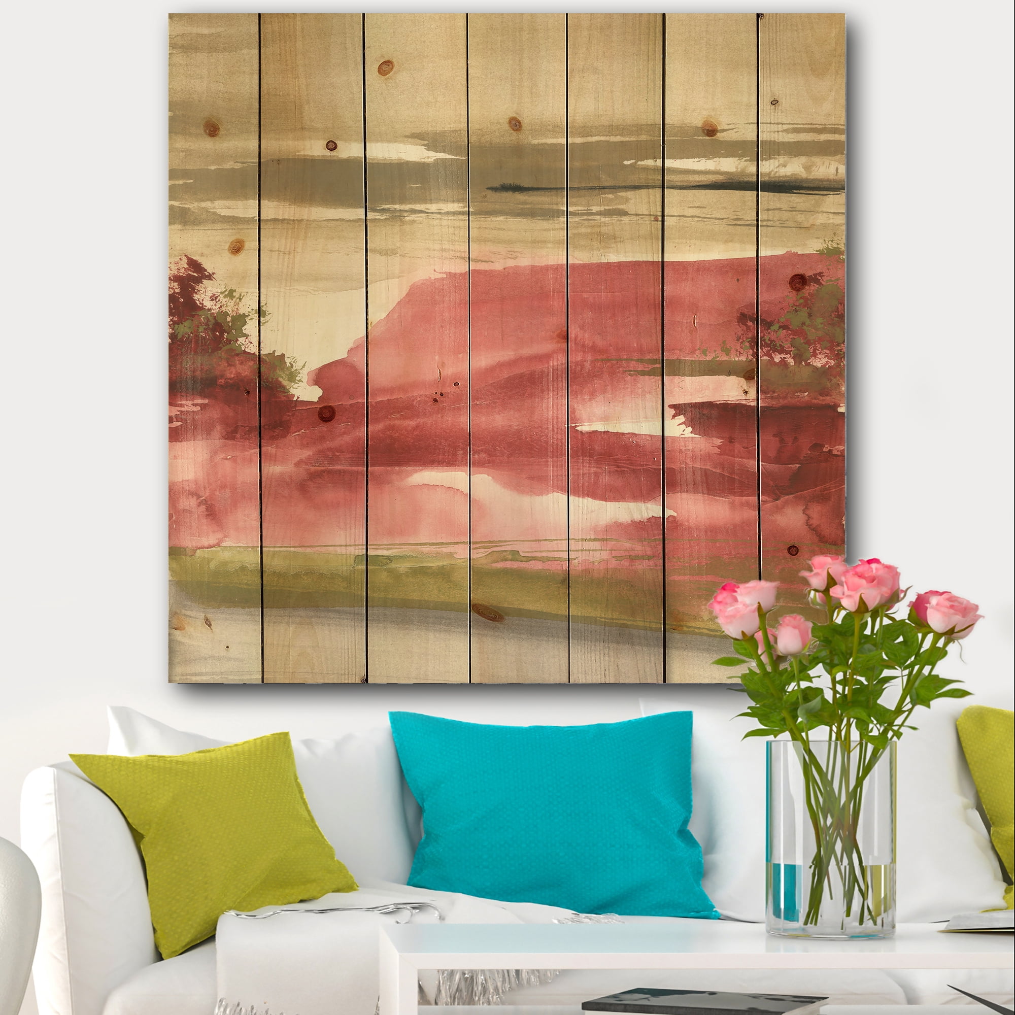 Designart 'Red Rock I' Traditional Print on Natural Pine Wood